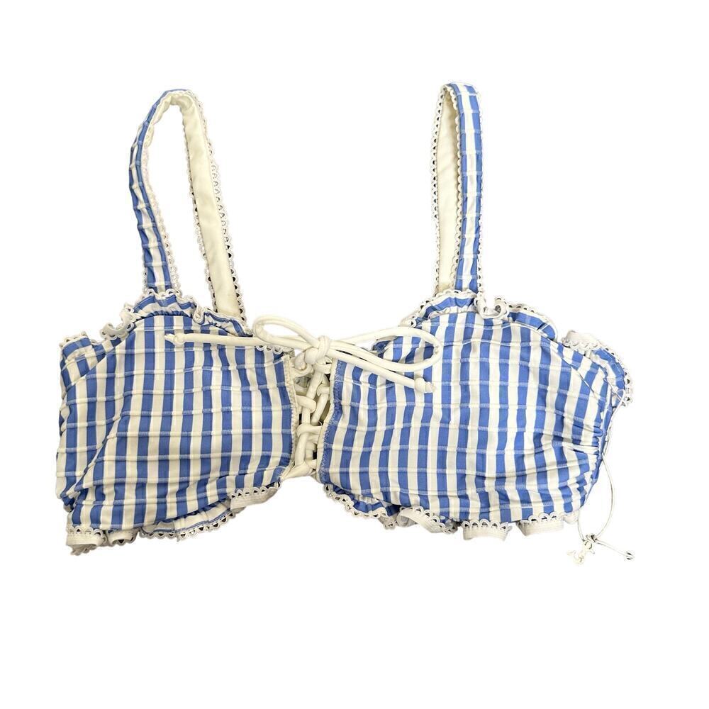 NWT Show Me Your MuMu Luana Bralette Bikini Top Women's Blue White Size Large - Picture 2 of 4